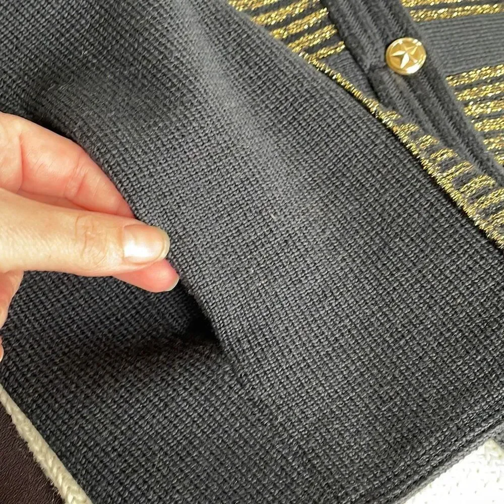 Barra of Italy Wool Blend Navy Blue Metallic Gold Military Style Button Cardigan